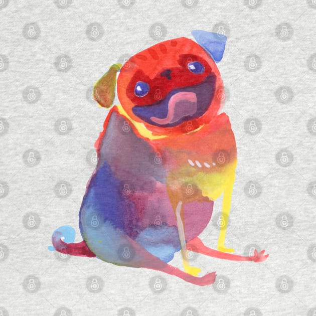 Rainbow Watercolor Pug by Inkpug